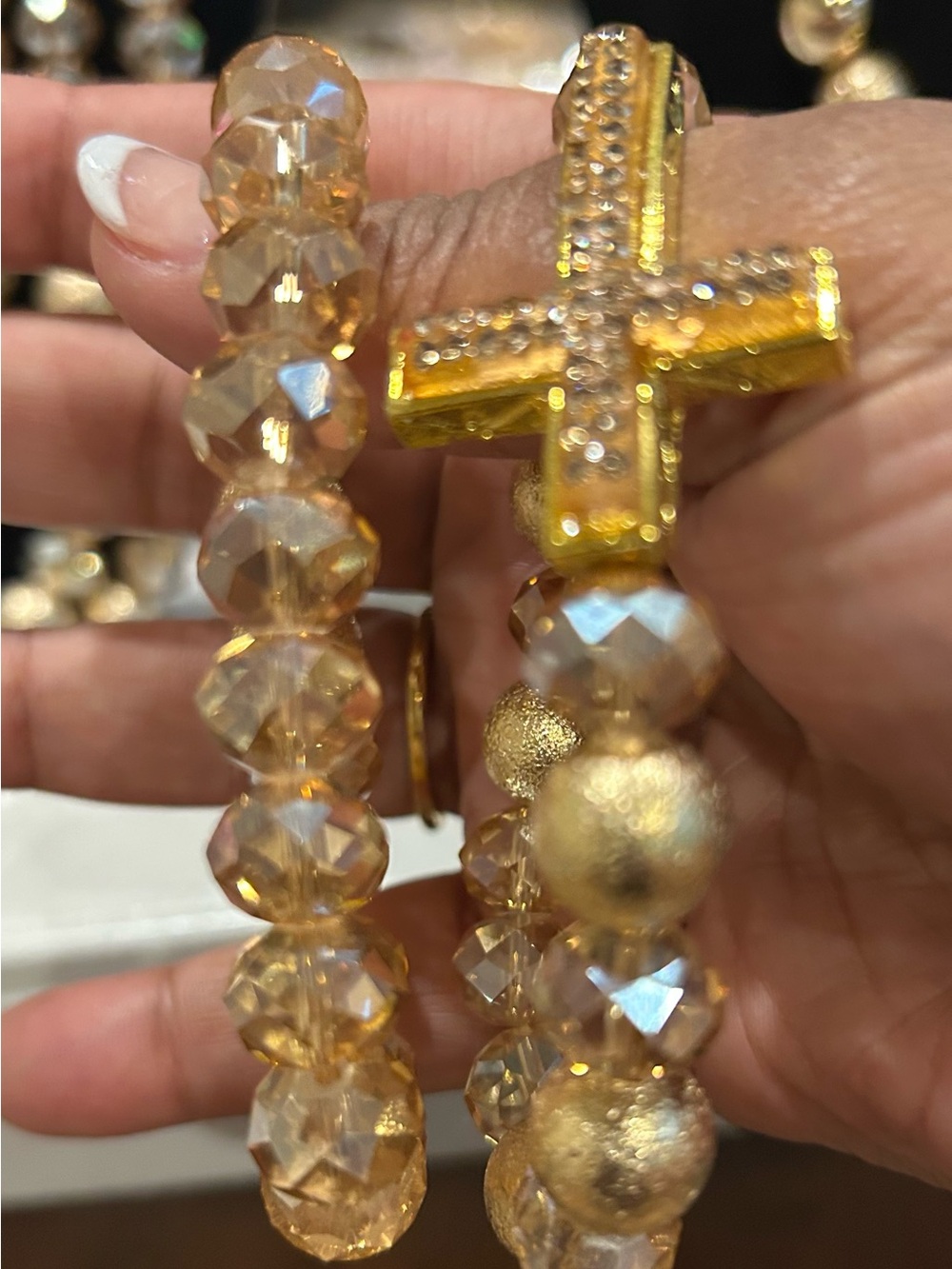 Gold Crystal Cross Stretch Bracelet - Women Jewelry